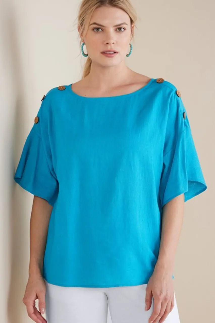 Shop Andrea Linen Blend Pullover Tops