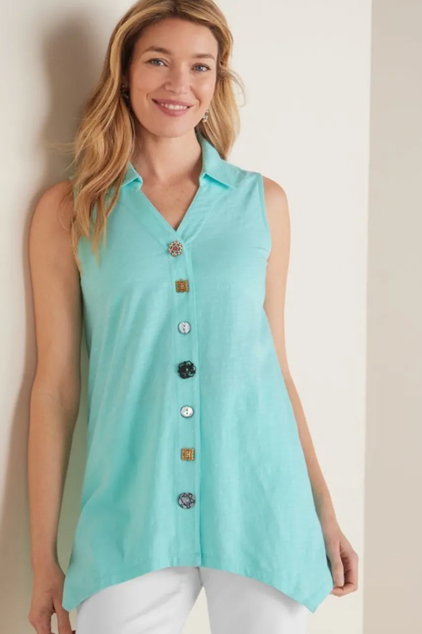 Fashion Danielle Button Tank Tops