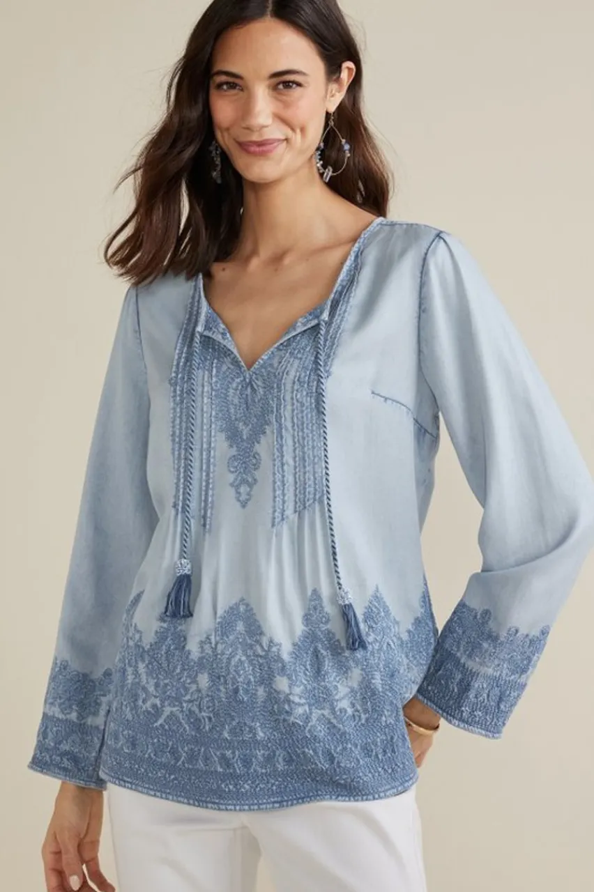 Cheap Emily Embroidered Tencel™ Top Tops