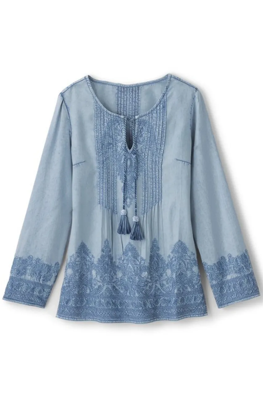 Cheap Emily Embroidered Tencel™ Top Tops