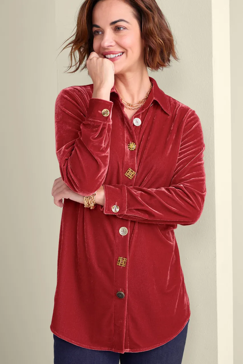 Fashion Filigree Velvet Boyfriend Shirt Tops