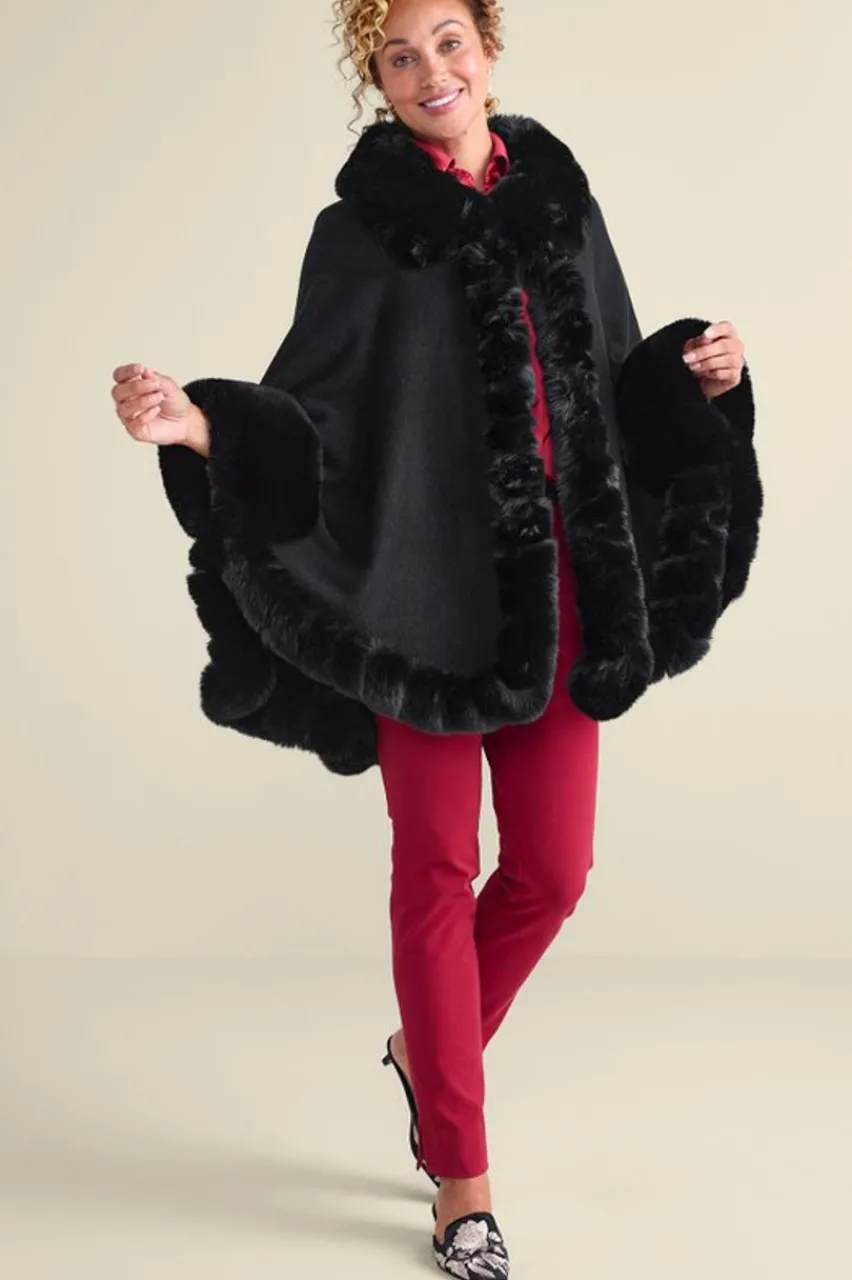Fashion Mila Faux Fur Trim Cape Scarves & Wraps