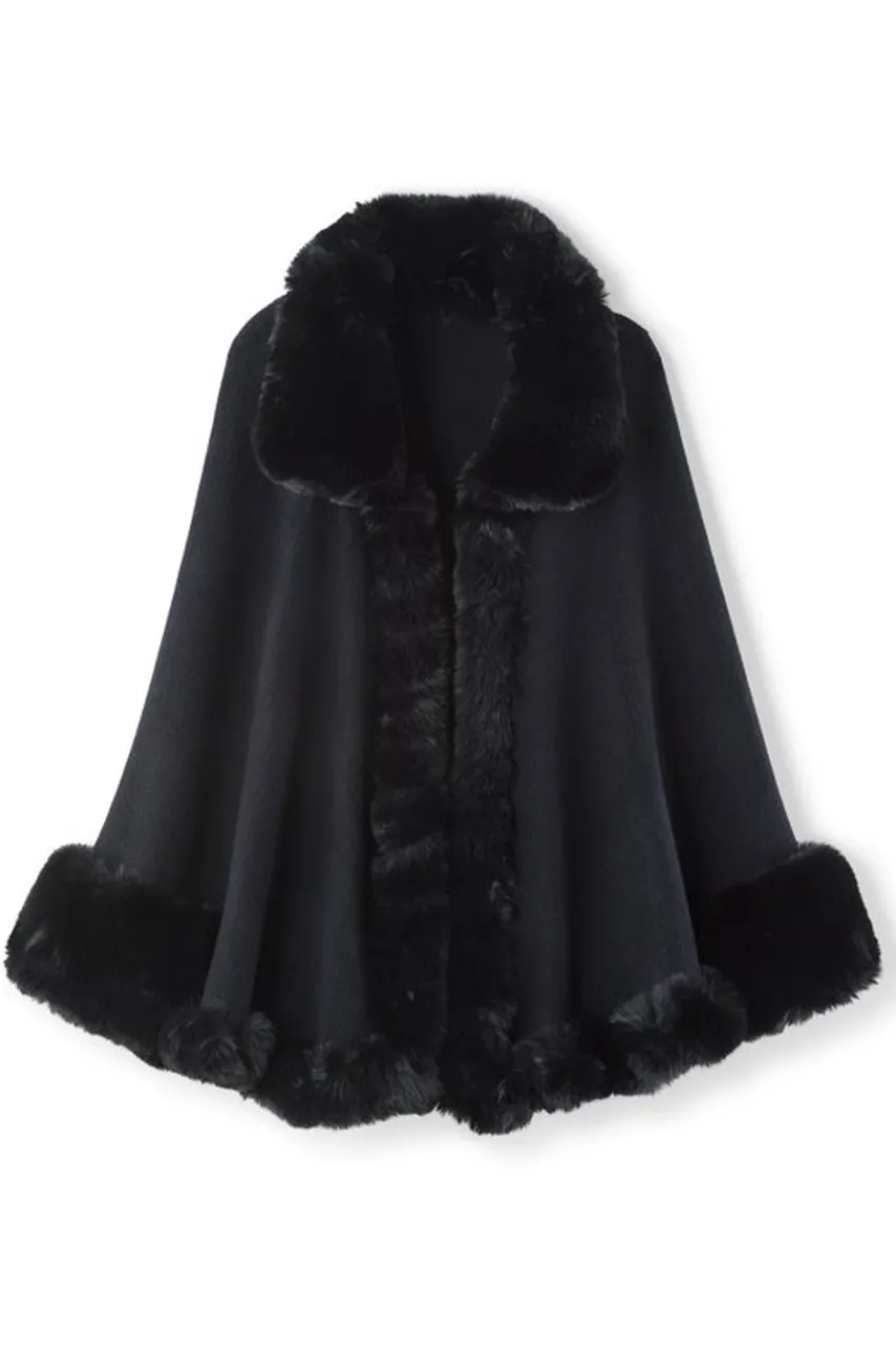 Fashion Mila Faux Fur Trim Cape Scarves & Wraps