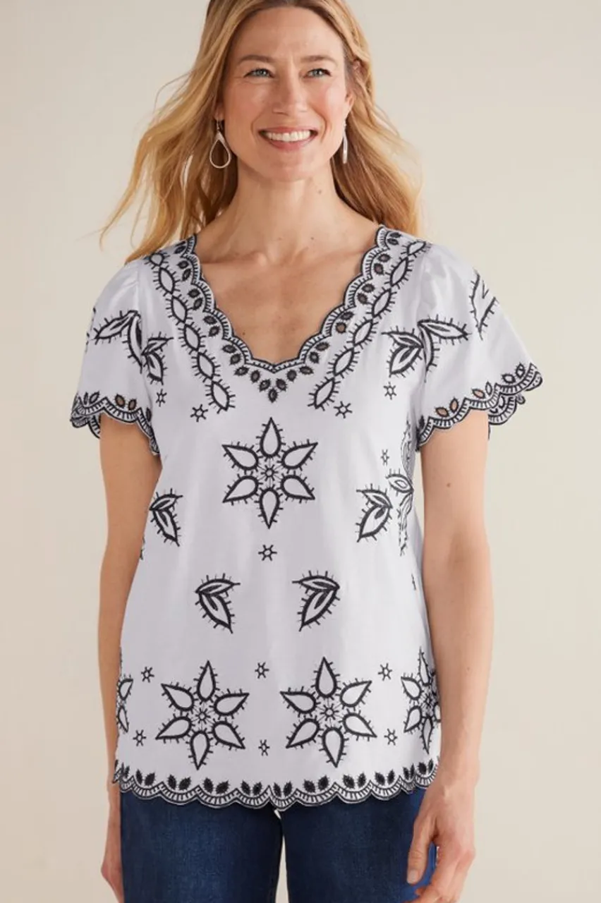 Cheap Teres Embroidered Tee Tops